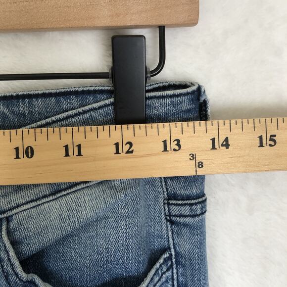 LITZ BY UNIQ Distressed Flare Jeans‎ Sz 28/7 Med Wash Undone Hem Stretch High - Picture 6 of 9